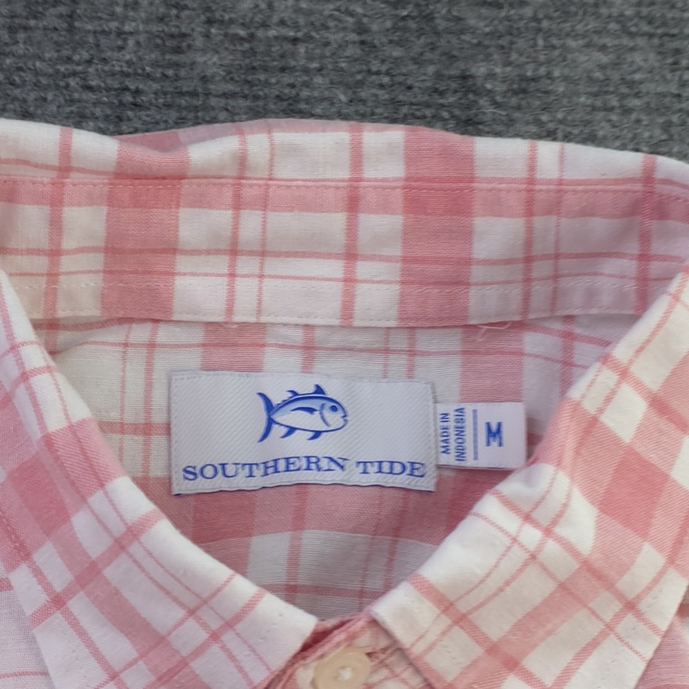 Southern Tide Shirt Medium Pink Plaid Hemp Blend Long Sleeve Button Down - Picture 4 of 9